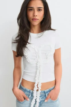 Re tok ruffled tee - Weiß - Dame - Gina Tricot