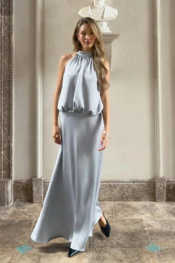 Satin halterneck maxi dress - Blau - Dame - Gina Tricot