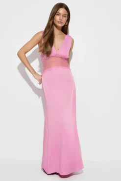 Satin lace maxi dress - Rosa - Dame - Gina Tricot