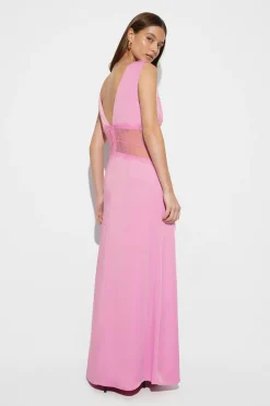 Satin lace maxi dress - Rosa - Dame - Gina Tricot