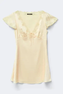 Satin lace mini dress - Gelb - Dame - Gina Tricot
