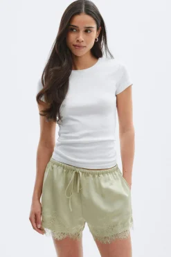 Satin lace shorts - Grün - Dame - Gina Tricot