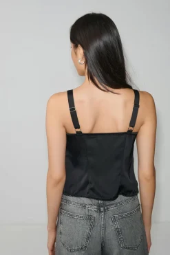 Satin singlet - Schwarz - Dame - Gina Tricot