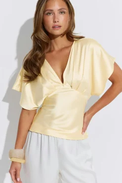 Satin top - Gelb - Dame - Gina Tricot