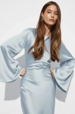 Satin wide sleeve maxi dress - Blau - Dame - Gina Tricot