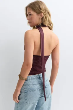Scarf halterneck top - Braun - Dame - Gina Tricot