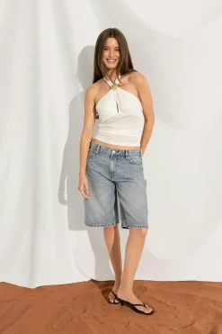 Seashell detail halterneck top - Weiß - Dame - Gina Tricot