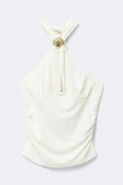 Seashell detail halterneck top - Weiß - Dame - Gina Tricot