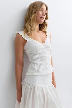 Seersucker frill top - Weiß - Dame - Gina Tricot