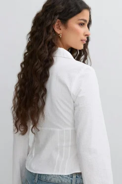 Seersucker shirt - Weiß - Dame - Gina Tricot