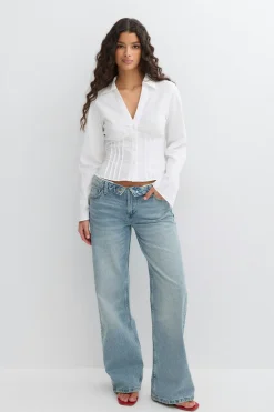 Seersucker shirt - Weiß - Dame - Gina Tricot