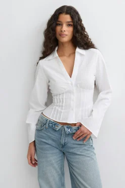 Seersucker shirt - Weiß - Dame - Gina Tricot