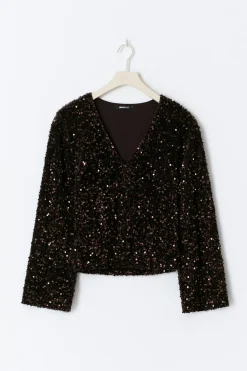 Shaped sequin top - Braun - Dame - Gina Tricot