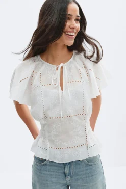 Sheer blouse - Weiß - Dame - Gina Tricot