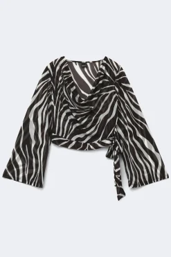 Sheer cowl neck tie top - Schwarz - Dame - Gina Tricot