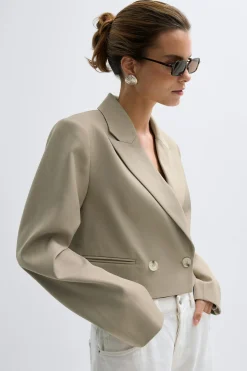 Short double breasted blazer - Beige - Dame - Gina Tricot