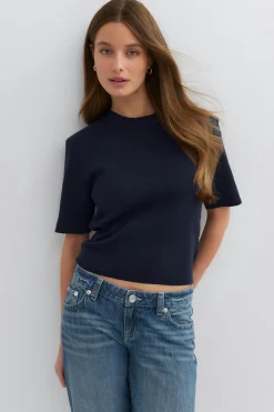 Shoulder pad knitted top - Blau - Dame - Gina Tricot