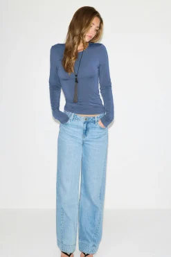 Slim fit long sleeve top - Blau - Dame - Gina Tricot