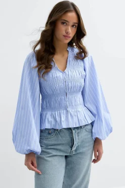 Smock blouse - Blau - Dame - Gina Tricot