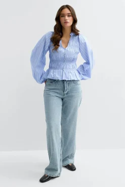 Smock blouse - Blau - Dame - Gina Tricot