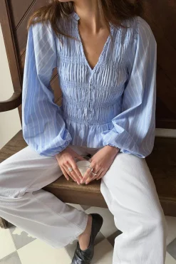 Smock blouse - Blau - Dame - Gina Tricot