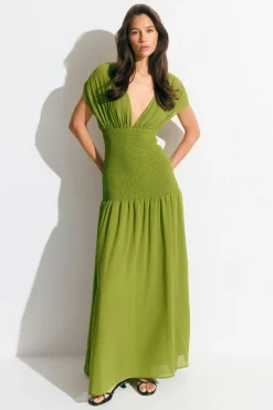Smock maxi dress - Grün - Dame - Gina Tricot