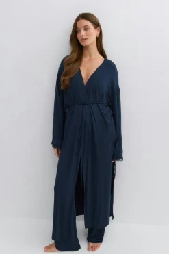 Soft lace loungewear robe - Blau - Dame - Gina Tricot