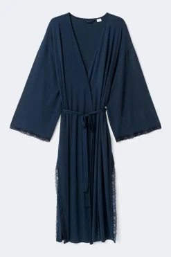 Soft lace loungewear robe - Blau - Dame - Gina Tricot