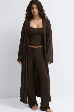 Soft lace loungewear robe - Braun - Dame - Gina Tricot