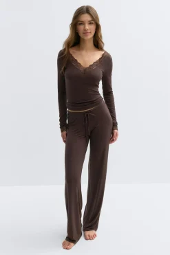 Soft lace loungewear top - Braun - Dame - Gina Tricot