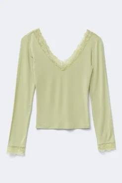 Soft lace loungewear top - Grün - Dame - Gina Tricot