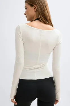 Soft layering yoga top - Weiß - Dame - Gina Tricot