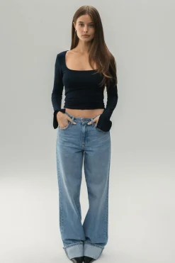 Soft touch jersey top - Blau - Dame - Gina Tricot