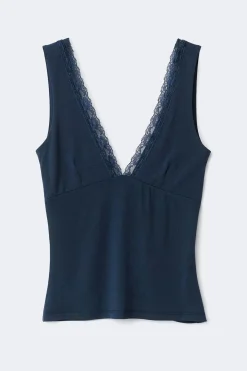 Soft v-neck singlet - Blau - Dame - Gina Tricot