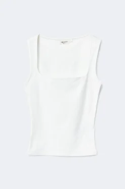 Square neck tank top - Weiß - Dame - Gina Tricot