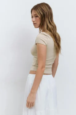 Square neck top - Beige - Dame - Gina Tricot