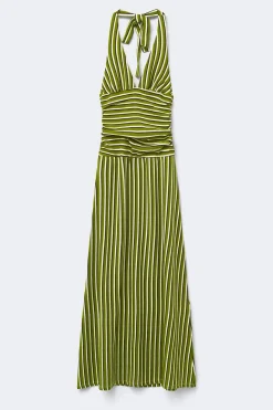 Stripe halterneck maxi dress - Weiß - Dame - Gina Tricot