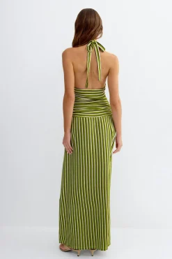 Stripe halterneck maxi dress - Weiß - Dame - Gina Tricot