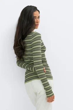 Stripe knitted top - Grün - Dame - Gina Tricot