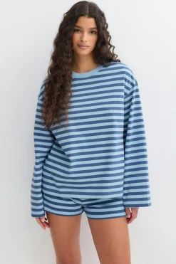 Stripe long sleeve tee - Blau - Dame - Gina Tricot