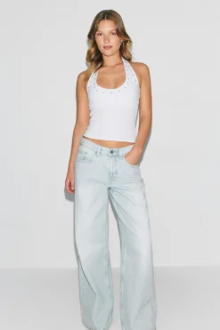 Studded halterneck top - Weiß - Dame - Gina Tricot