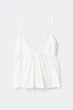 Studs singlet - Weiß - Dame - Gina Tricot