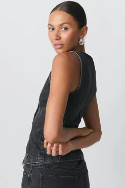 Tailored denim vest - Schwarz - Dame - Gina Tricot
