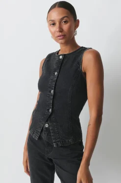 Tailored denim vest - Schwarz - Dame - Gina Tricot