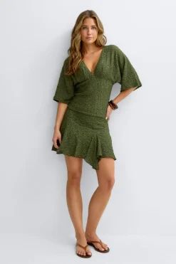 Textured mini skirt - Grün - Dame - Gina Tricot