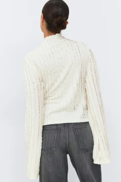 Textured tie detail top - Weiß - Dame - Gina Tricot
