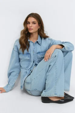 Tie denim shirt - Blau - Dame - Gina Tricot