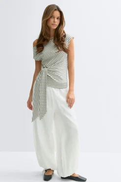 Tie detail stripe top - Grau - Dame - Gina Tricot