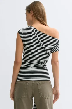Tie detail stripe top - Schwarz - Dame - Gina Tricot