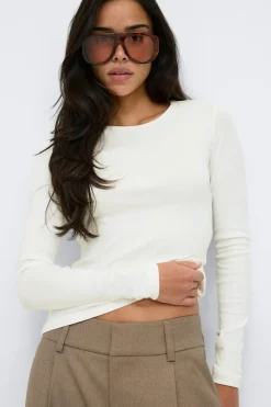 Tight fit long sleeve top - Weiß - Dame - Gina Tricot